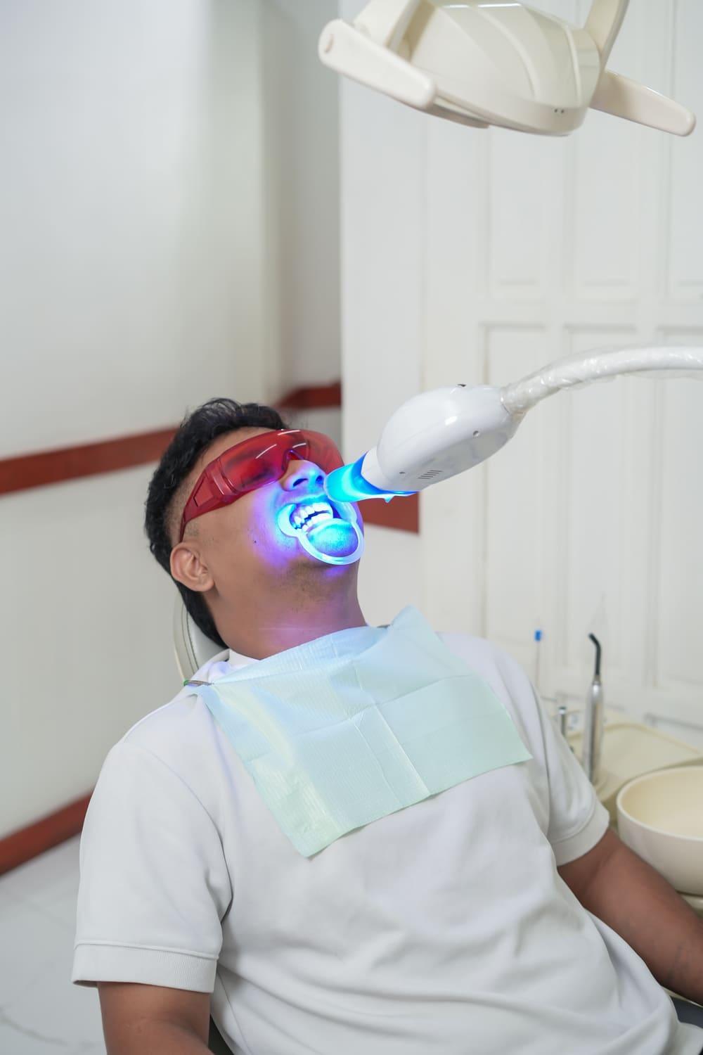 Teeth whitening procedure in progress